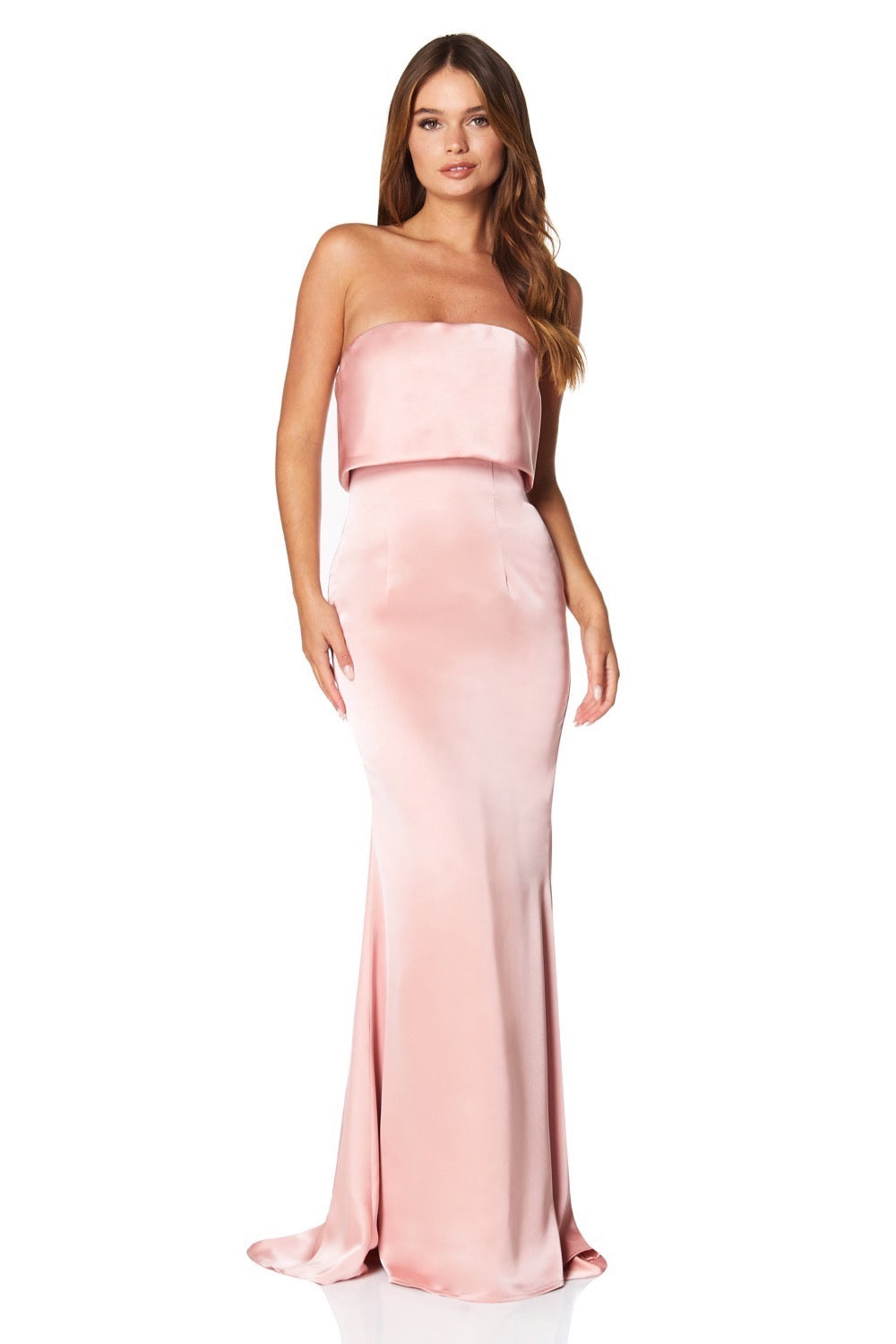 Jetaime Strapless Maxi Dress with Overlay and Button Back Detail, UK 10 / US 6 / EU 38 / Blush