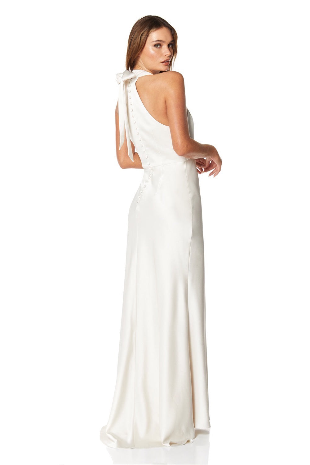 Starlette Halter Neck Maxi Dress with Back Tie and Button Back Detail, UK 18 / US 14 / EU 46 / Ivory