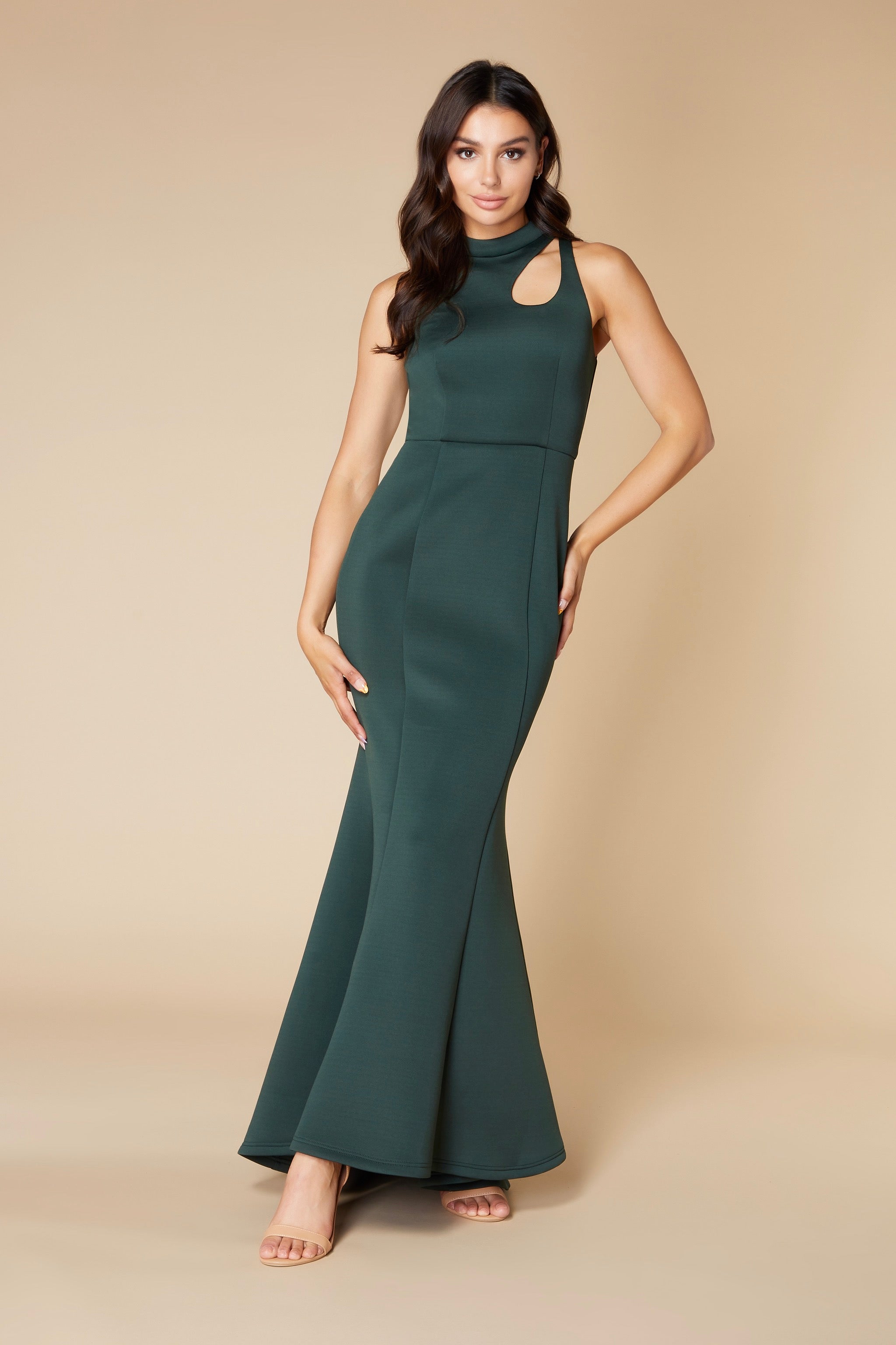 Angel Fishtail Scuba Maxi Dress with Cut Out Detail, UK 18 / US 14 / EU 46 / Dark Green