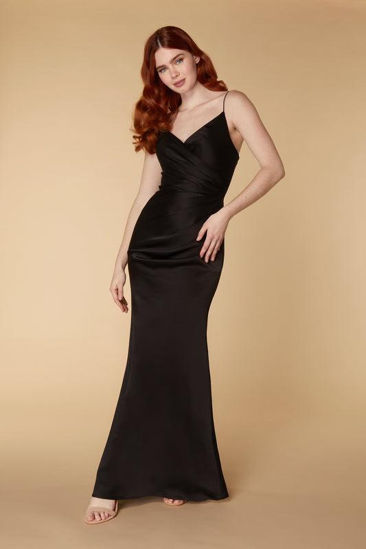 Long V-Neck Ruched Classic Prom Dress Black / XSmall