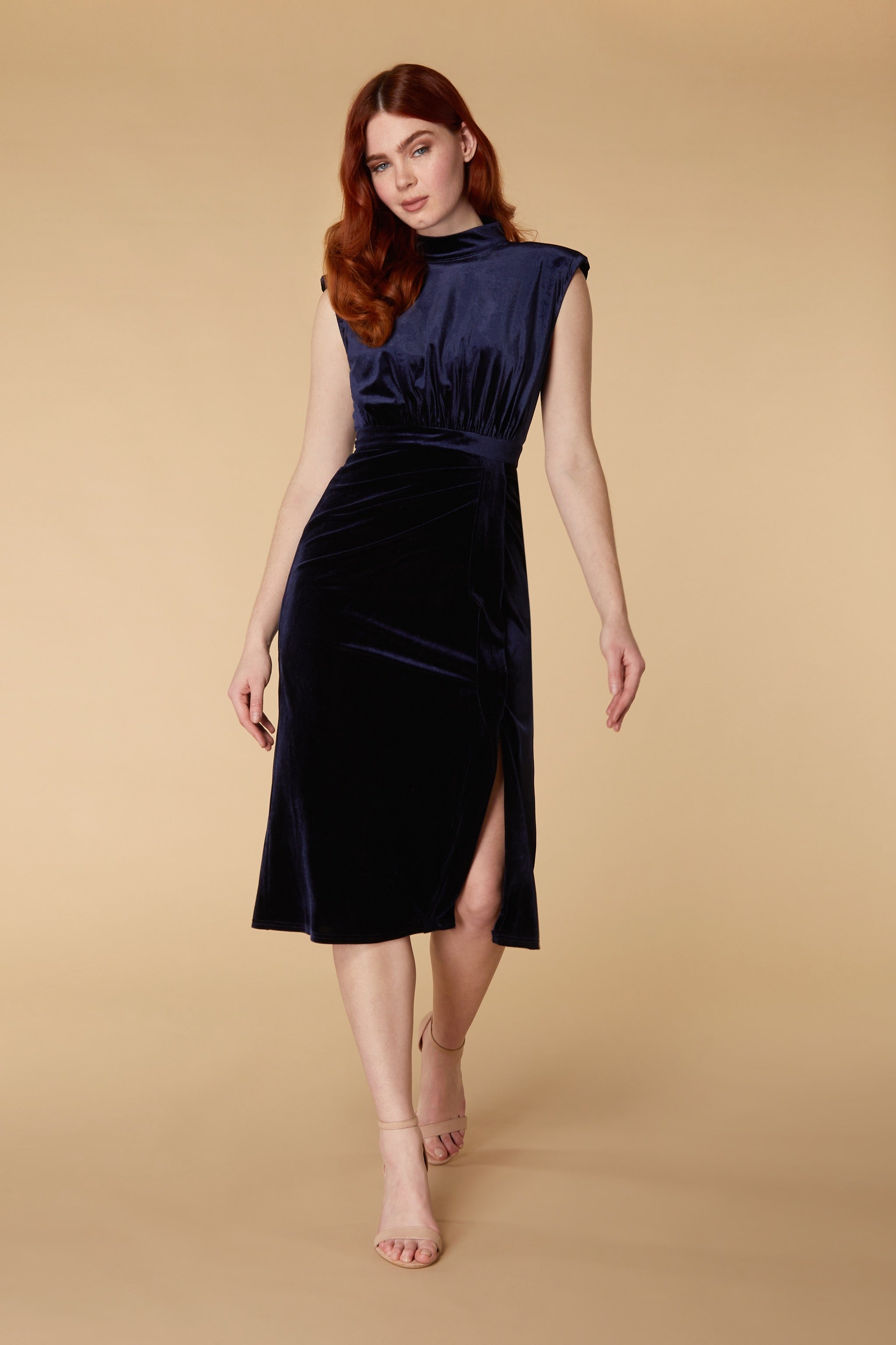 Paulita Velvet Midi Dress with Open Back Detail, UK 18 / US 14 / EU 46 / Navy