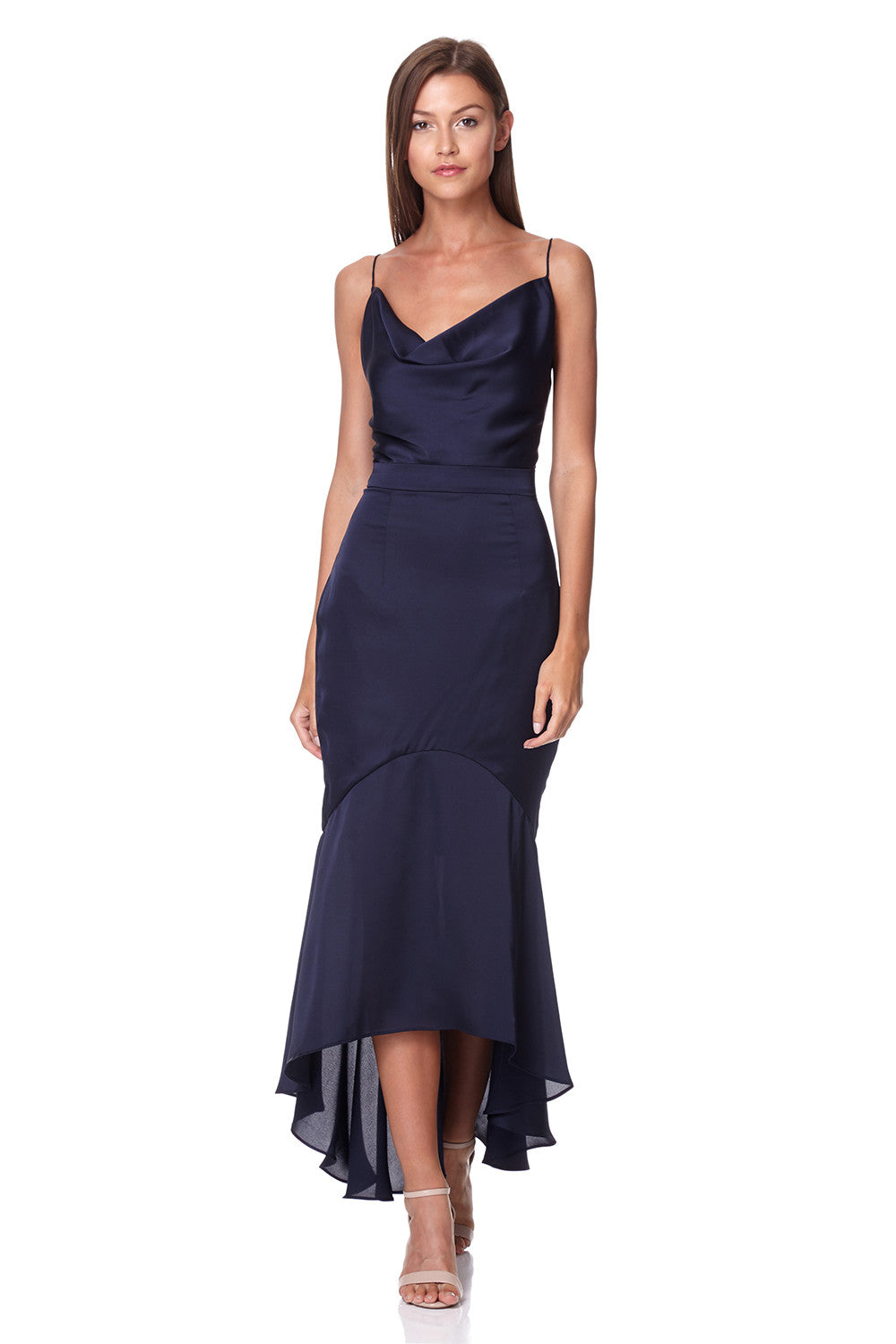 Diamond Cami Strap High Low Midi Dress, UK 16 / US 12 / EU 44 / Navy