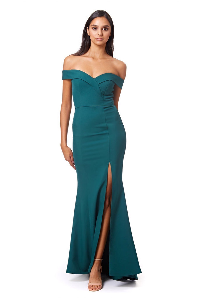 dark green bardot dress