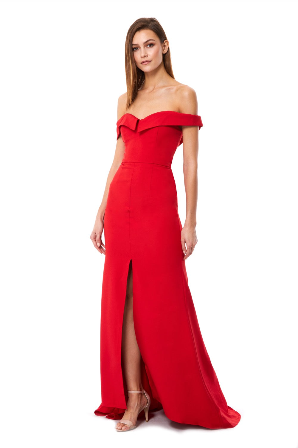 Autumn Bardot Maxi Dress With Thigh Split And Train Detail, UK 12 / US 8 / EU 40 / Red