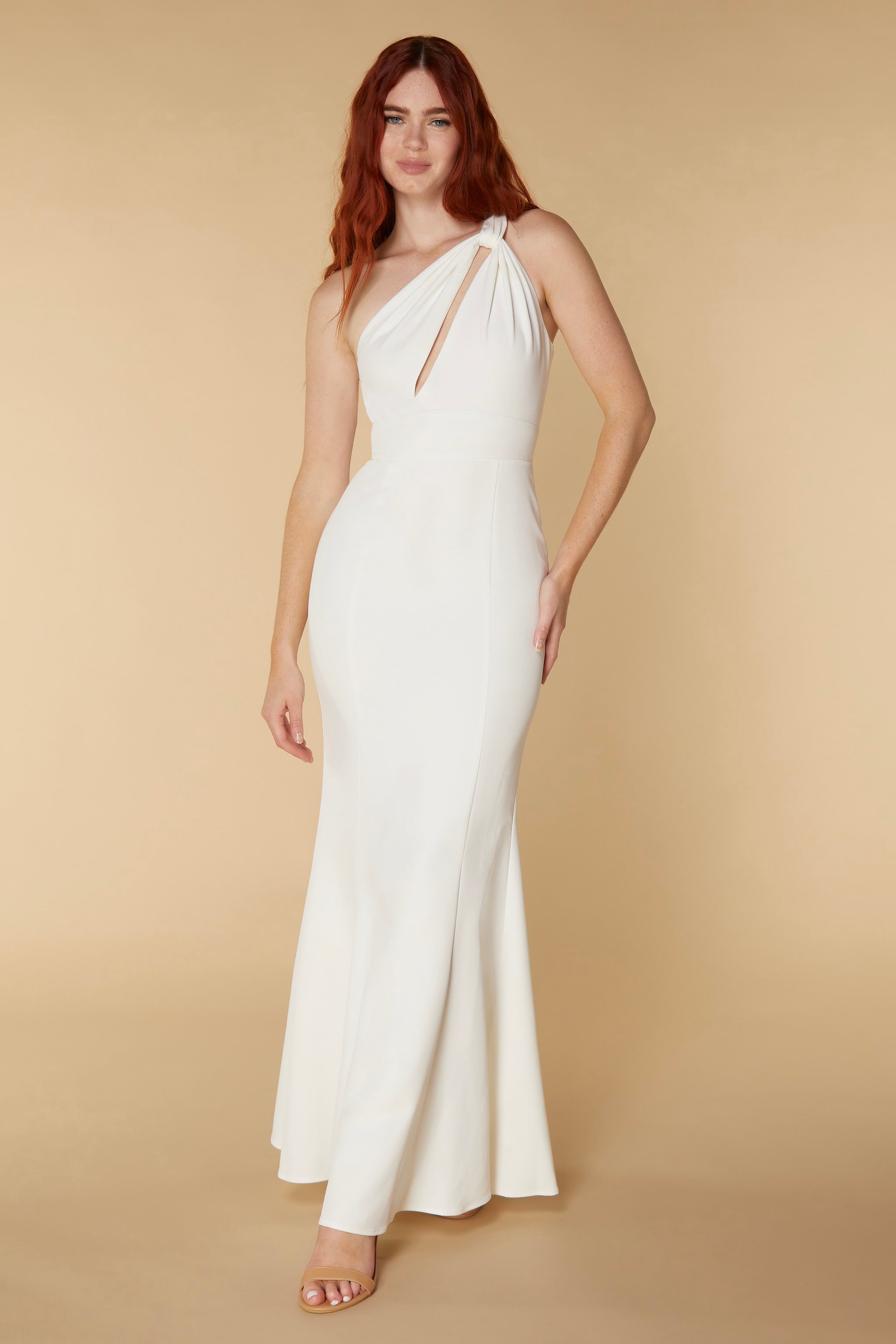 Zaria One Shoulder Fishtail Maxi with Cut Out Detail, UK 18 / US 14 / EU 46 / Ivory