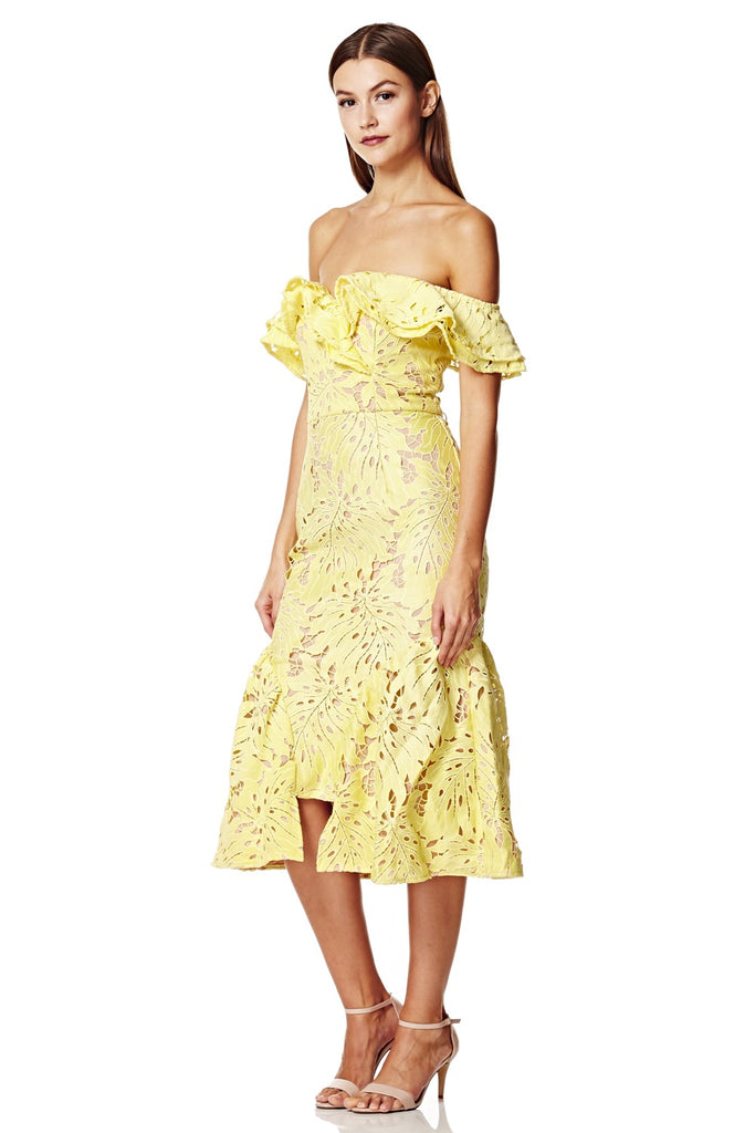 Unity Off Shoulder Ruffle Midi Dress 