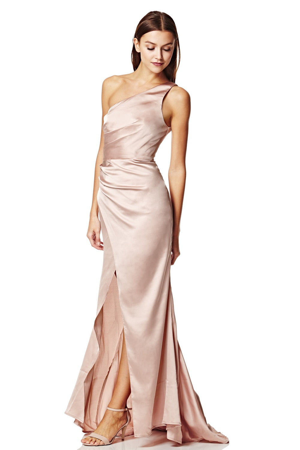 Lisa One Shoulder Maxi Dress with Pleat Detail, UK 10 / US 6 / EU 38 / Slinky Nude