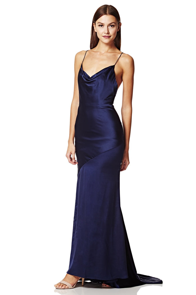 navy cowl neck maxi dress