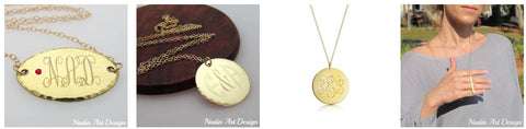 engraved gold filled necklaces, pendants