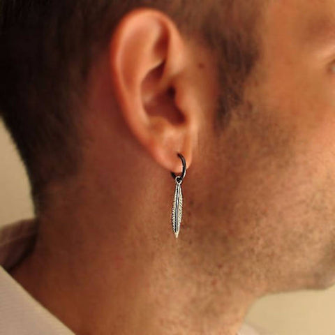 Feather dangle earring for men - mens earrings - mens jewelry