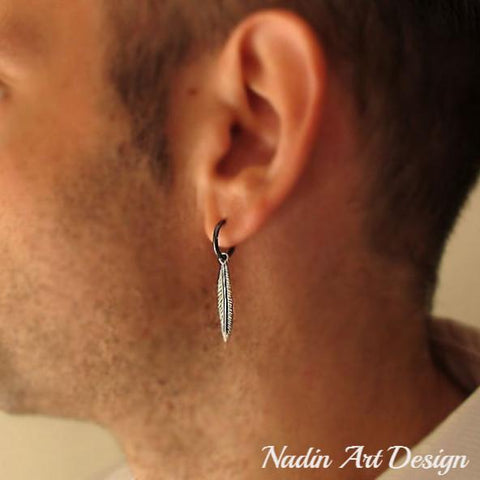 mens earring - feather earring for men - mens dangle earrings