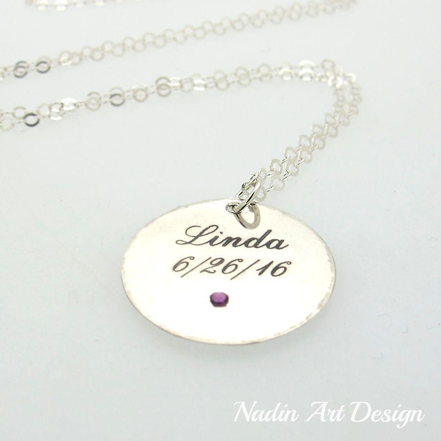 Name Birthstone Necklace Birthday Gift For Mom Silver Necklace Nadin Art Design Personalized Jewelry