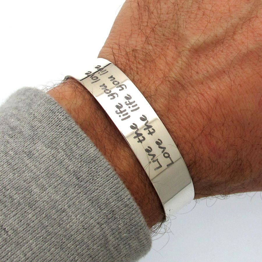 Quote bracelet - Engraved Cuff for Him - Boyfriend gift - Silver Cuff ...