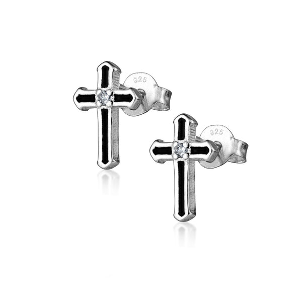 Gothic Stud Earring - Small Onyx Cross for men - Earring with Cross ...