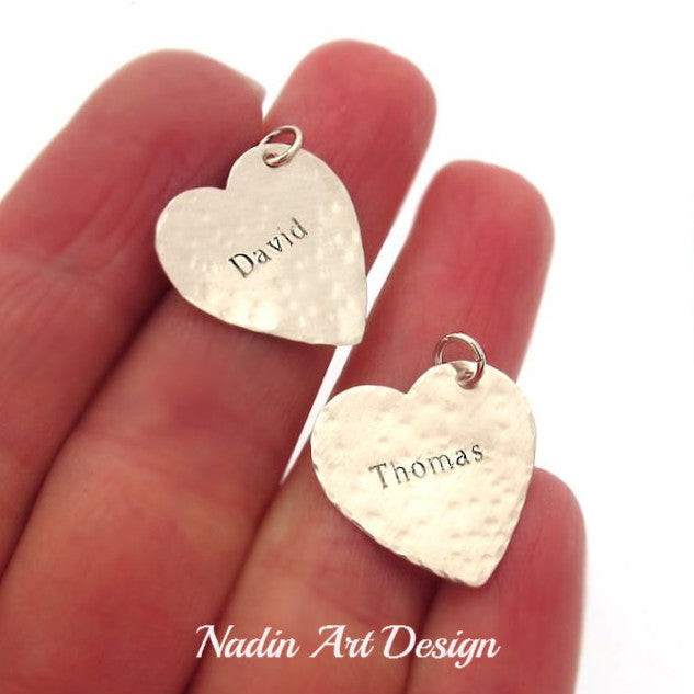 Sterling Silver Name Heart Charm Necklace Add On Heart Pendant Nadin Art Design Personalized Jewelry