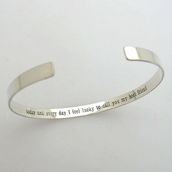 Sorority Sister gift - Engraved bracelet. Engraved Quote Silver cuff ...