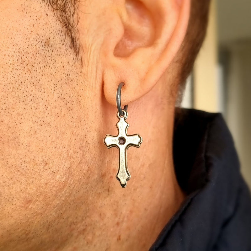 black cross mens earring