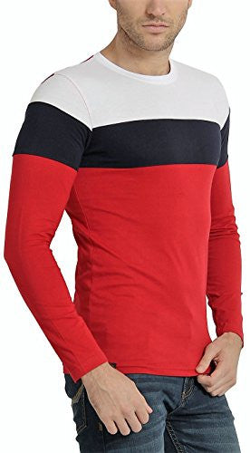 Zsolt Full sleeve Tri-color round neck Men's T-shirt (Medium, Red) main image 0