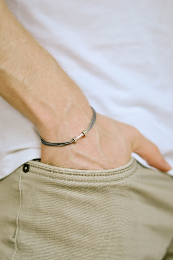 Dumbbell bracelet, Mens bracelet, gray bracelet for men, silver barbell ...