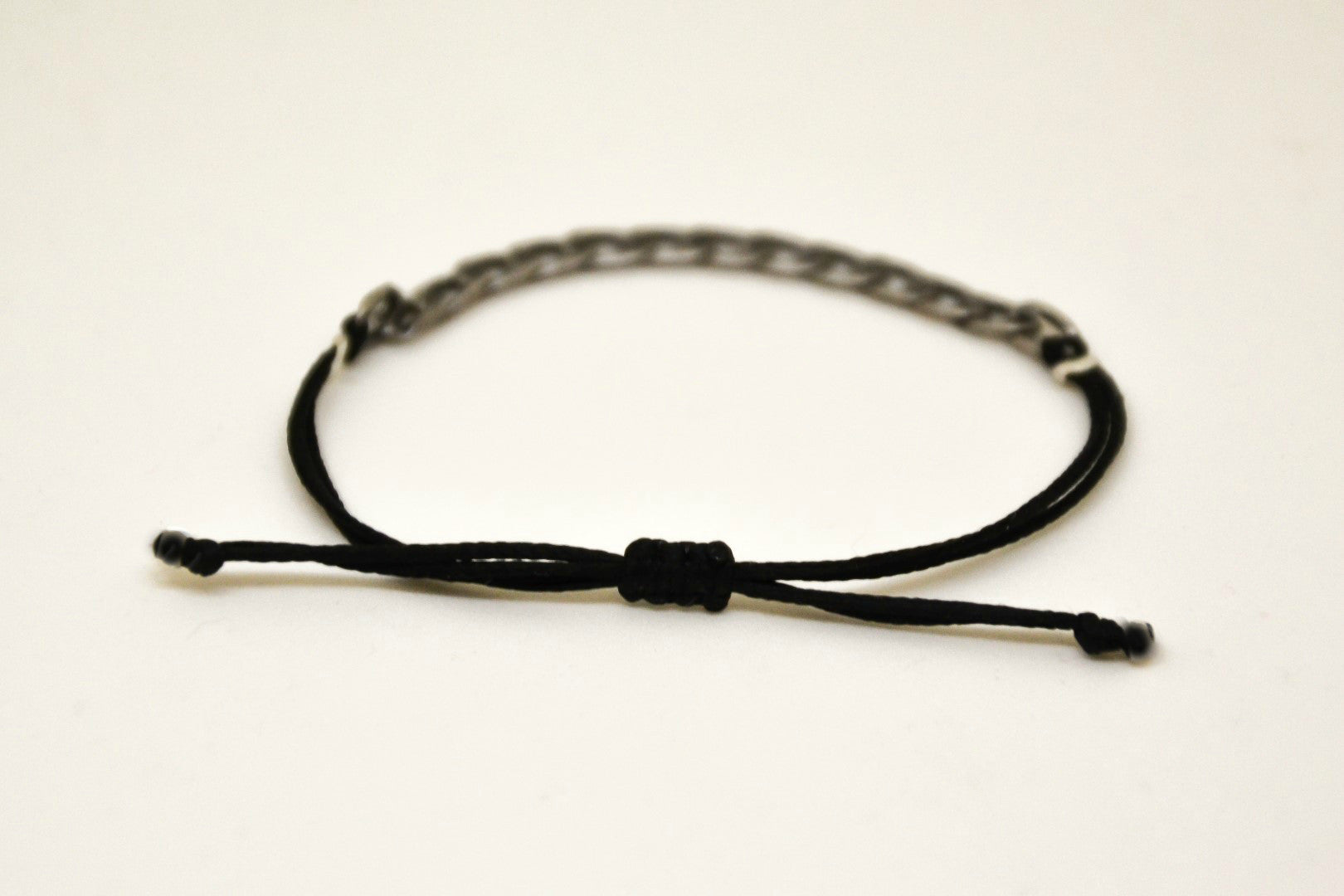 Silver chain bracelet, cord bracelet with silver flat chain charm ...