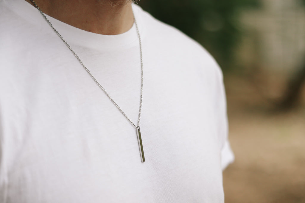 Silver bar necklace for men, chain necklace, waterproof, gift for him ...
