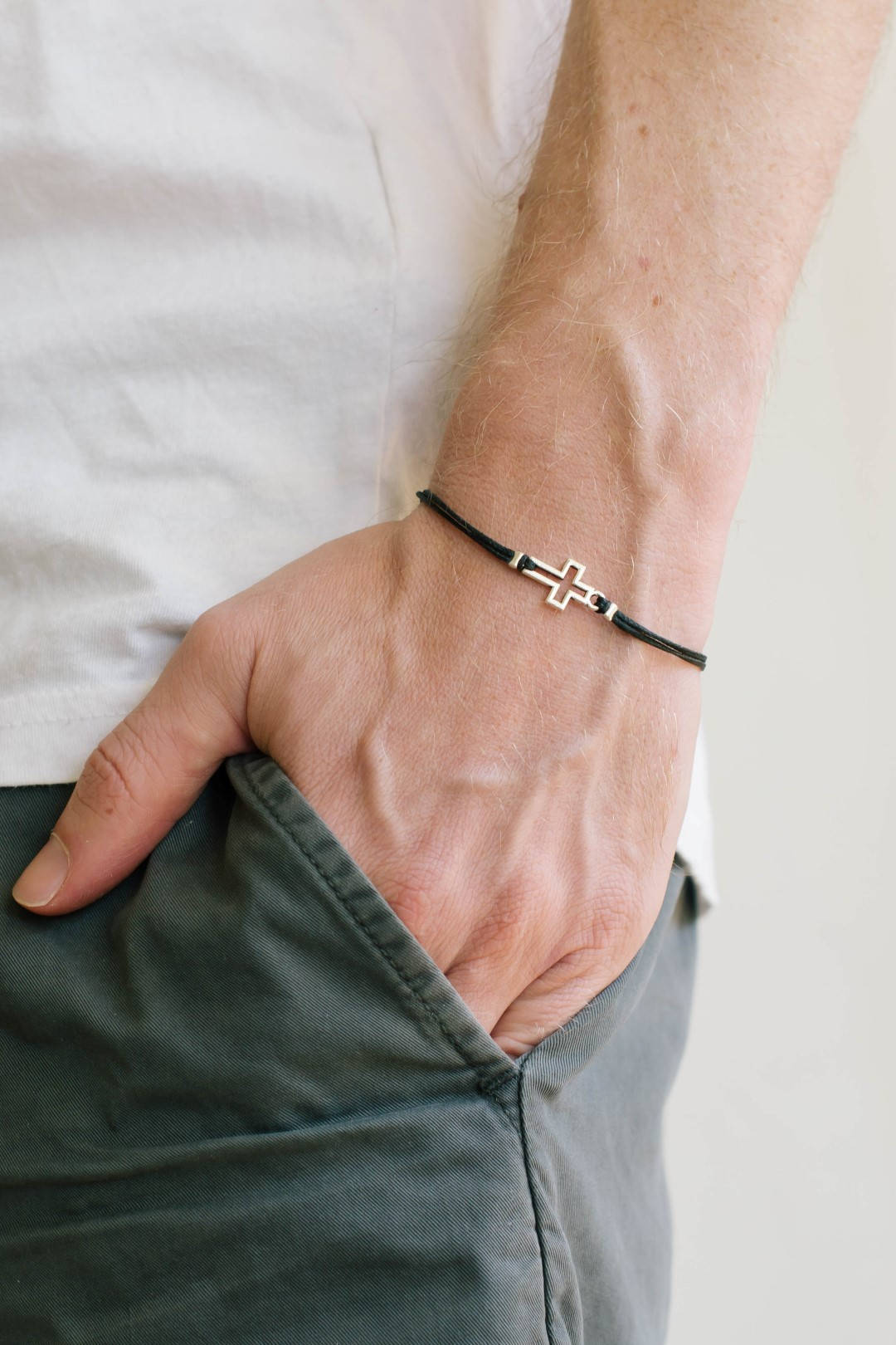 Cross bracelet for men, groomsmen gift, men's bracelet with silver ...