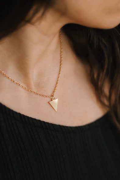 Gold triangle necklace, upside-down outline triangle, gold chain neckl –  Shani & Adi Jewelry