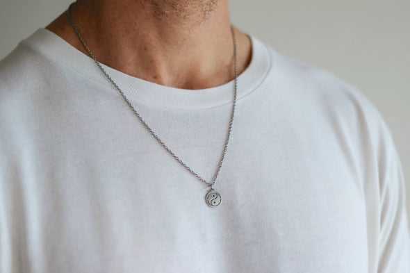 Silver Yin Yang necklace for men, stainless steel chain necklace - shani-adi-jewerly