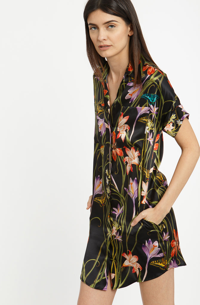 The Silk Shirt Dress + Botanica Black – HARK + HAMMER