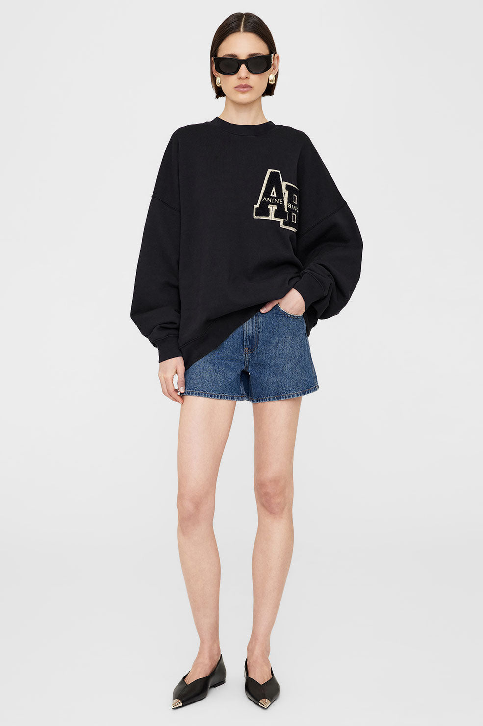 Miles Oversized Sweatshirt Letterman - Black - ANINE BING EU product image