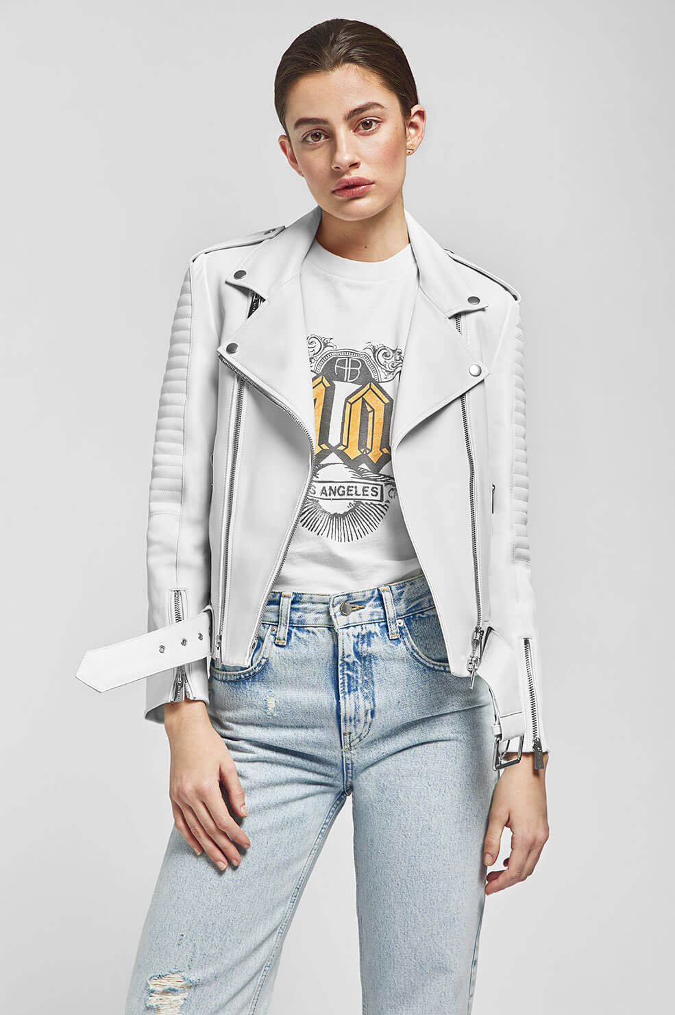 Anine Bing Cassidy Leather Jacket In White