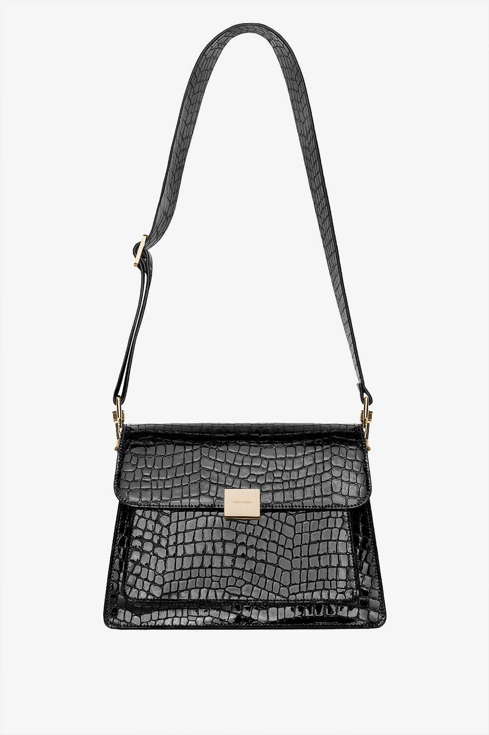 Anine Bing Felix Leather Bag In Black Croco ModeSens