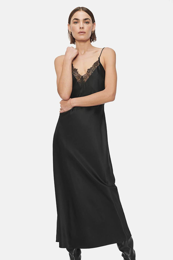 black long slip dress silk