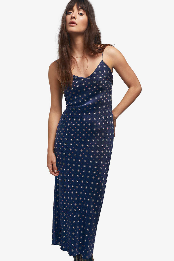 navy silk slip dress