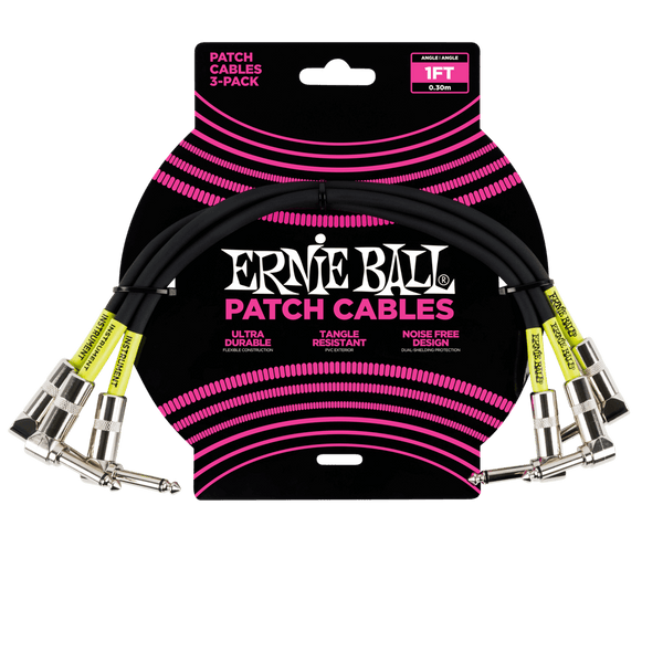 ERNIE BALL 1' ANGLE / ANGLE PATCH CABLE 3-PACK - BLACK