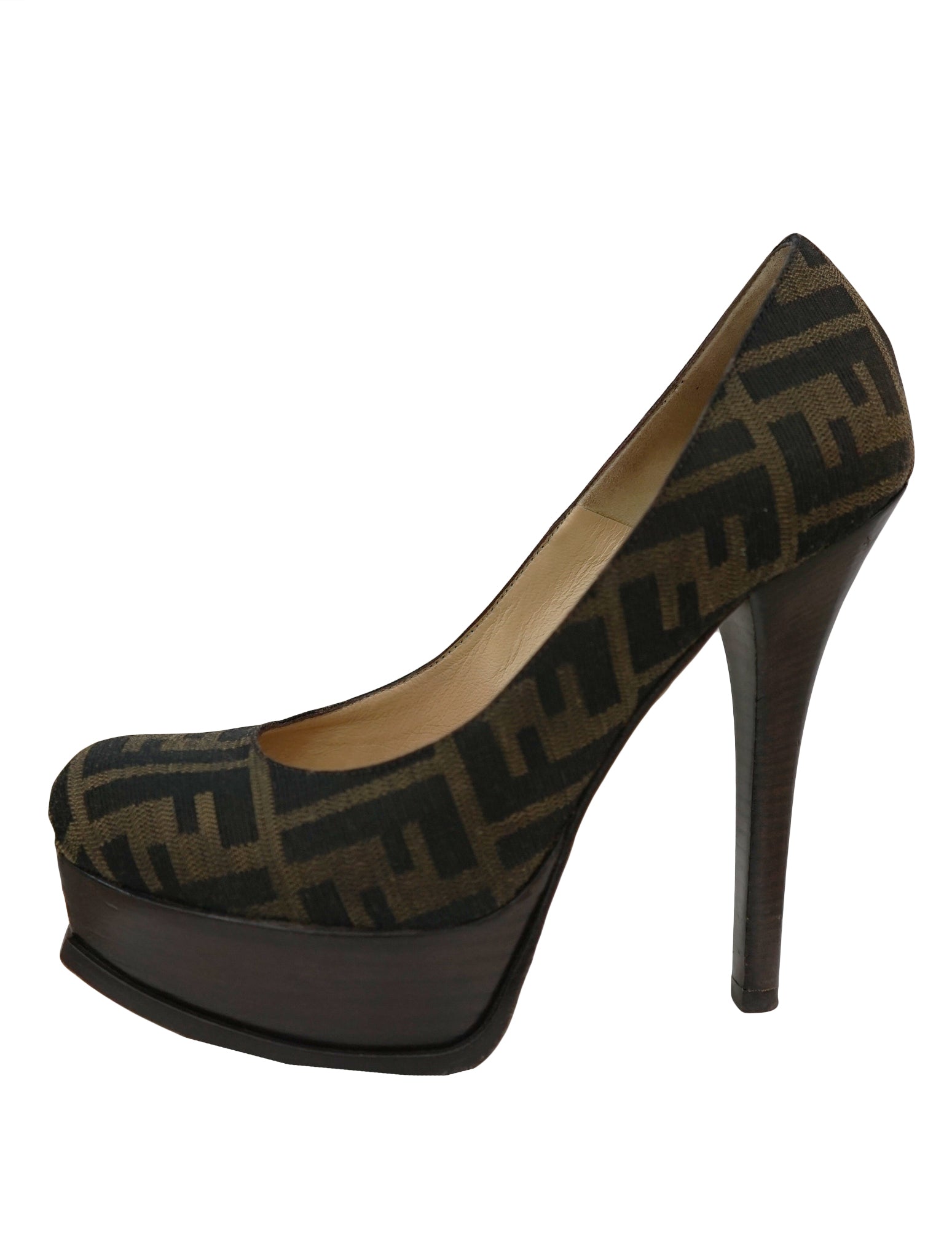 FENDI ZUCCA CANVAS LOGO PLATFORM PUMPS 