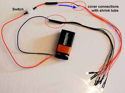 wiring led lights to a 9v battery