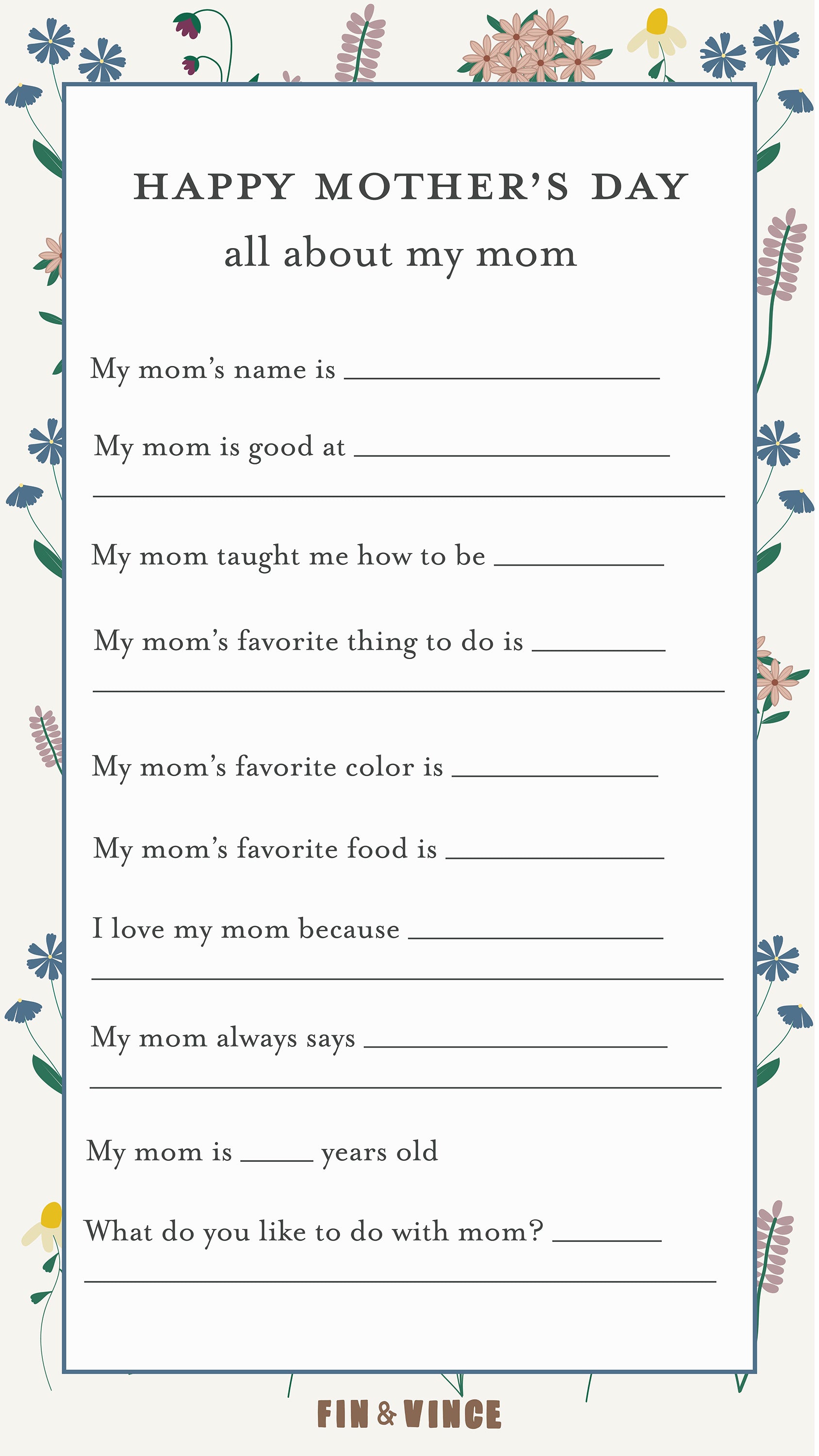 Mother’s Day questionnaire - free printable – Fin & Vince