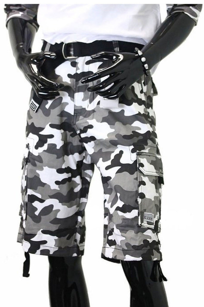 gray camo cargo shorts