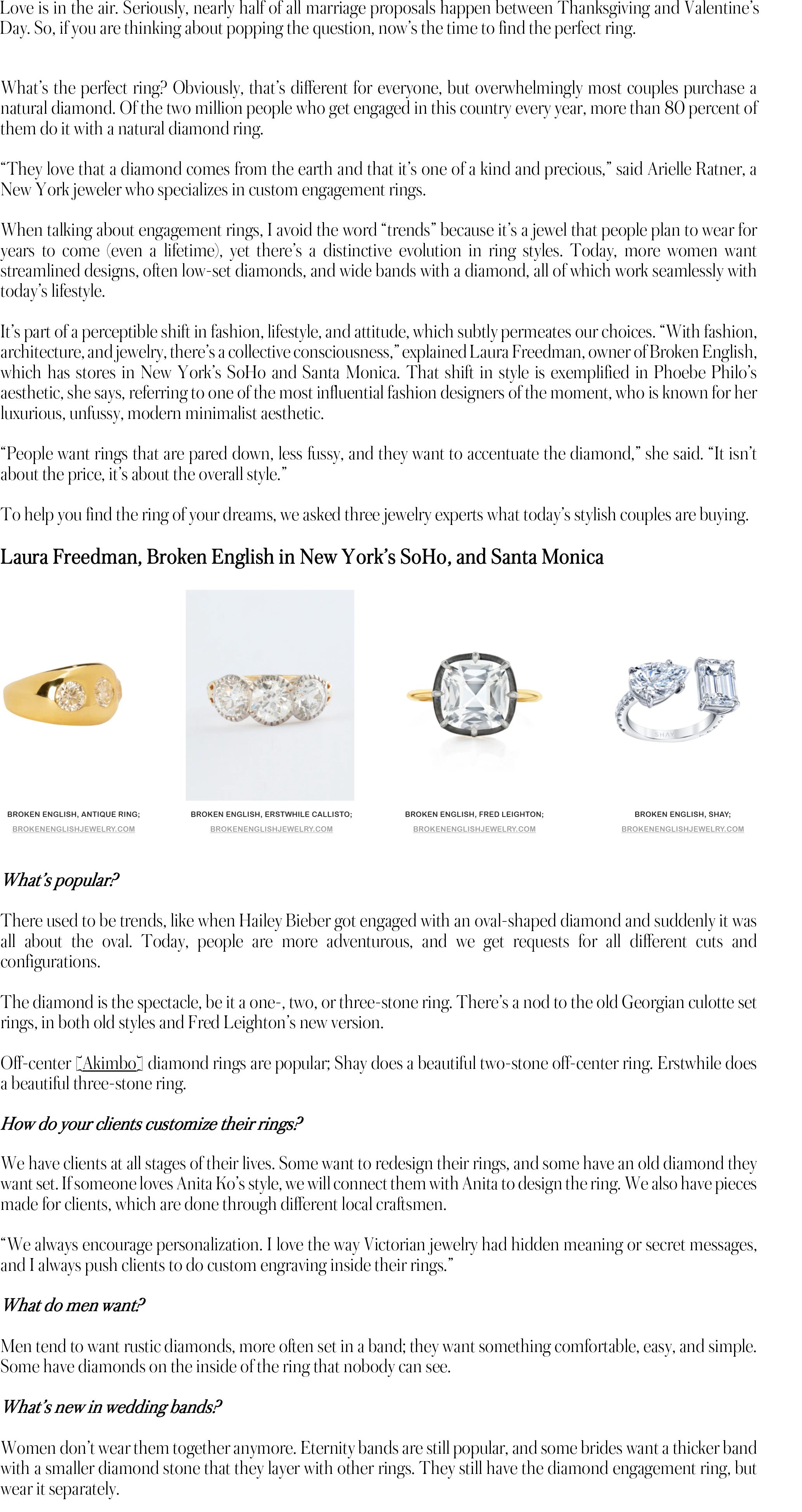 Broken English Jewelry featured in Only Natural Diamonds, The Natural Diamond Engagement Rings on Everyone’s Wish List