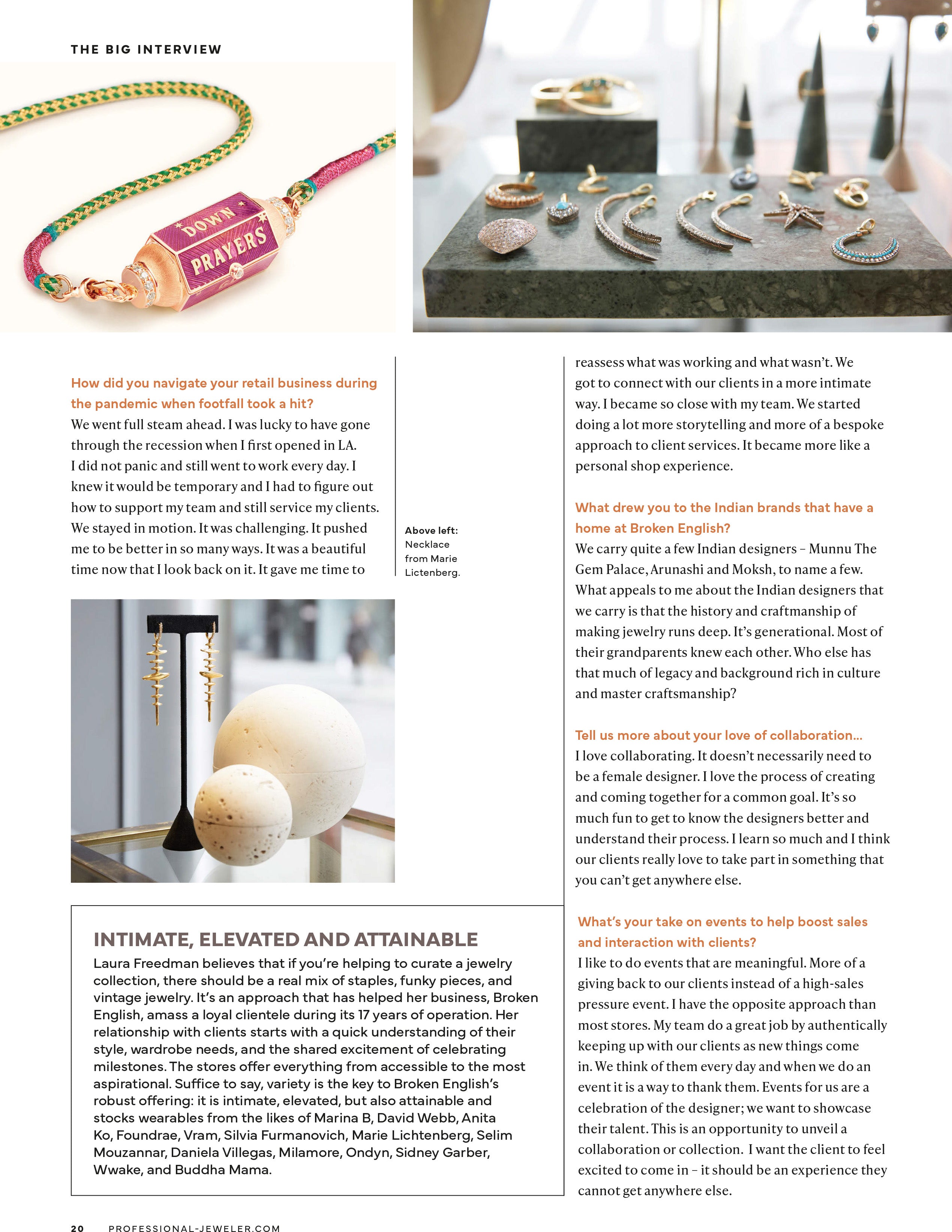 Broken English Jewelry featured in the September 2023 issue of Professional Jeweler, Speaking the Language of Jewelry