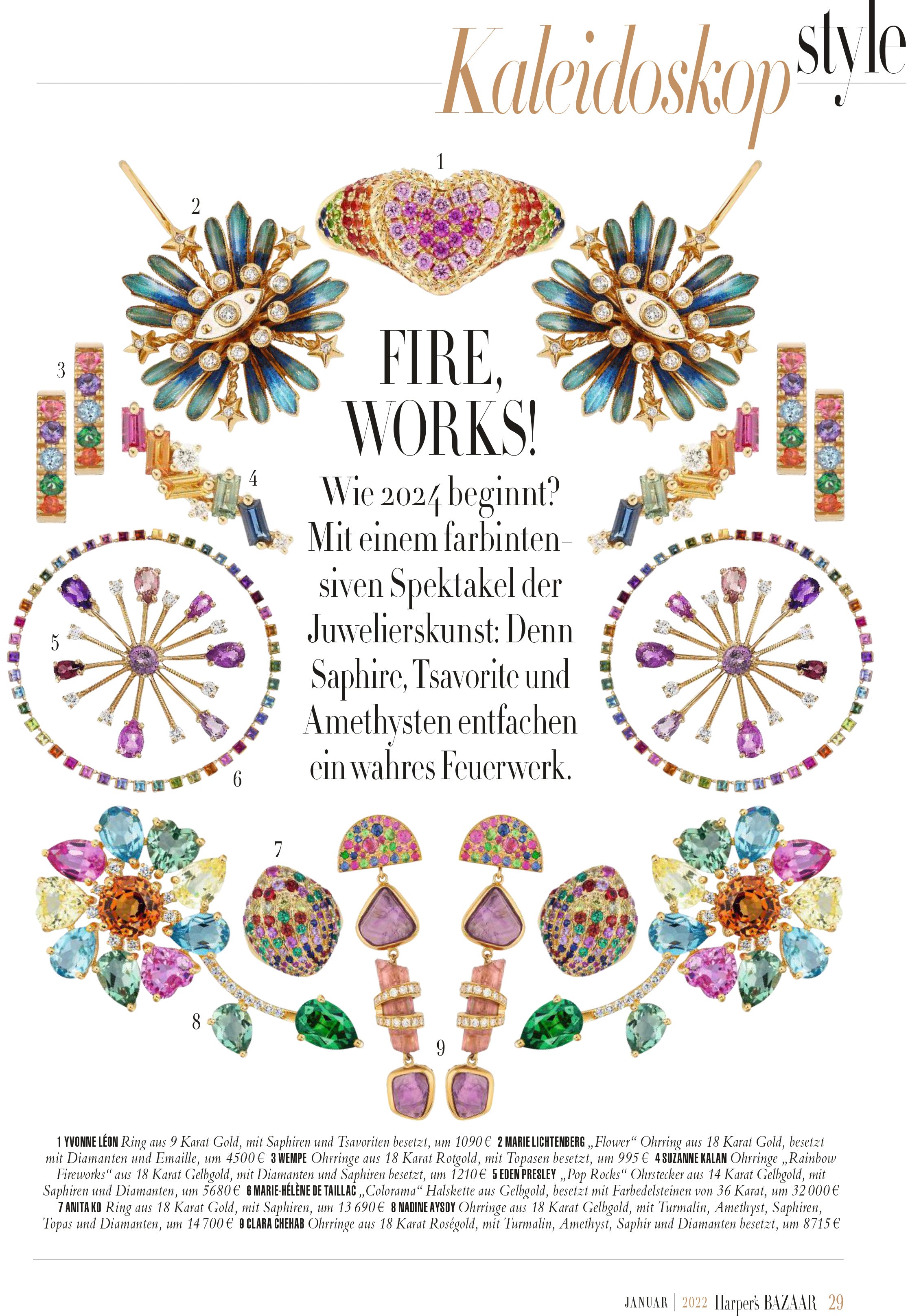 Broken English Jewelry featured in Harper's Bazaar Germany, Fire, Works!