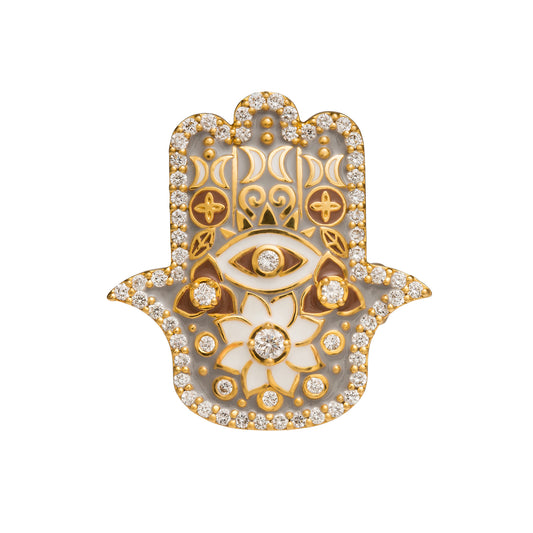 Buddha Mama Grey Enamel Hamsa Ring - Broken English Jewelry