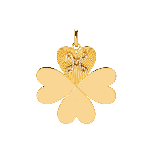 18K Yellow Gold Four Heart Clover Mini Medallion with Diamond