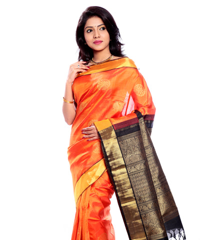 orange pure zari kanchipuram saree