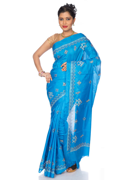 Pure Cotton Handloom Ilkal Saree with Silk Pallu - Blue Checkered Body with  Black freeshipping - Shreni Samudaya