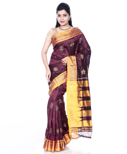 Traditional Ilkal Solid Colored Saree – Essence of India