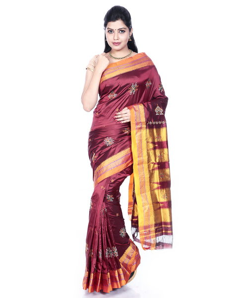 Maroon Colour Pure Silk Chukki Star Design Ilkal Sarees