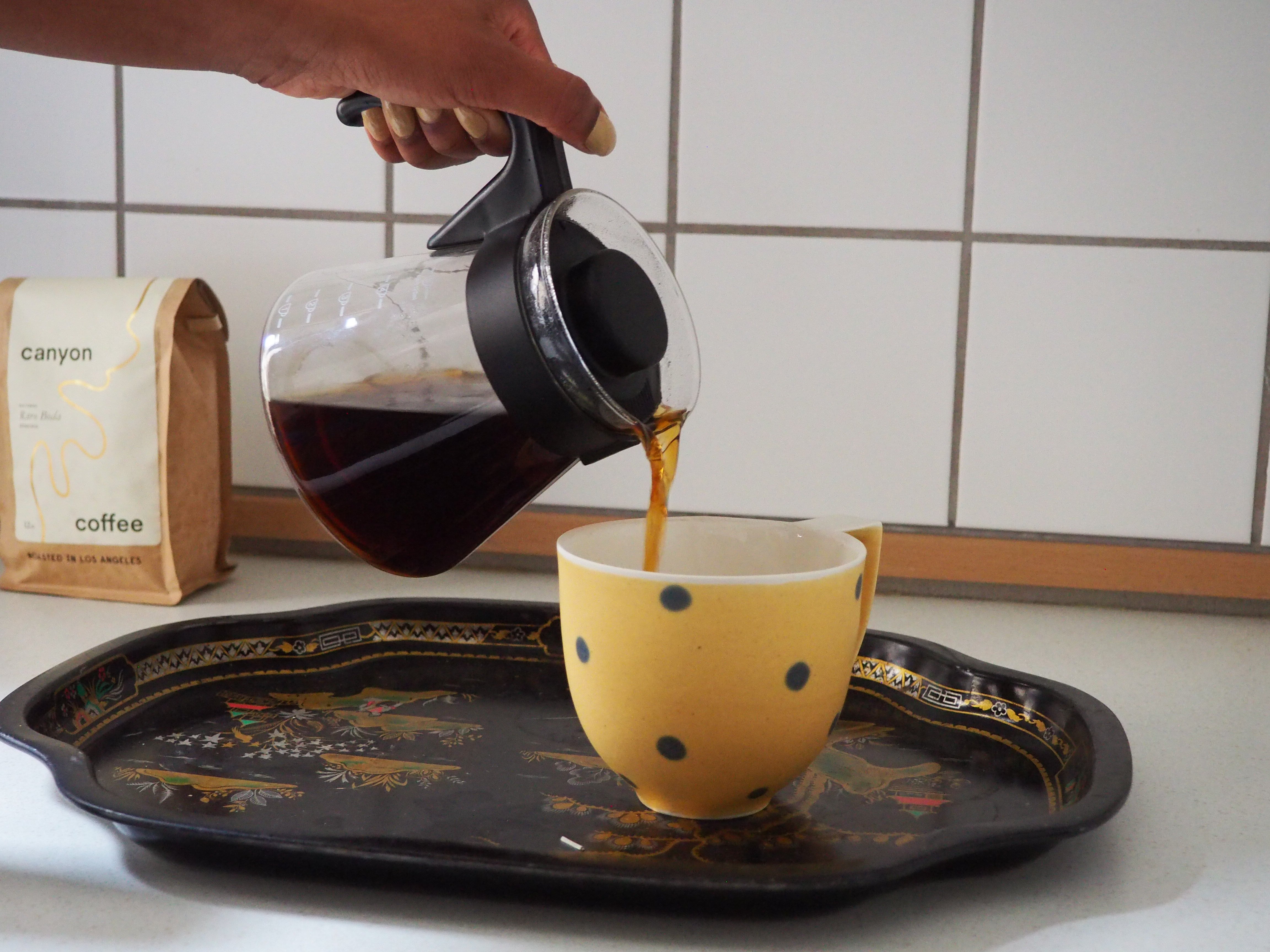 Pour over made with Canyon Coffee in a sunny kitchen.