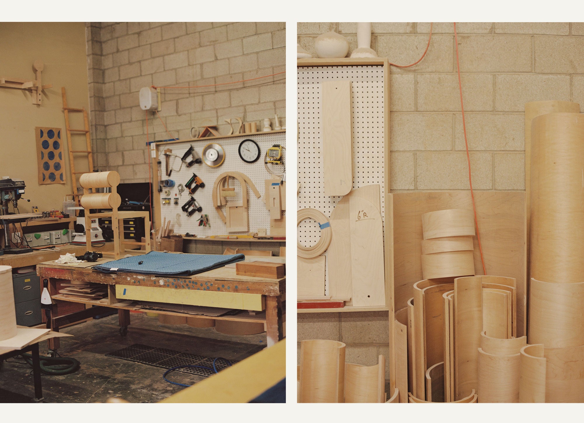 Furniture and building supplies at the Waka Waka studio in LA